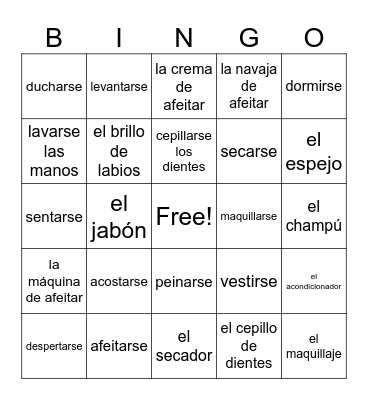 Ch. 5 Primera Parte Vocabulary Bingo Card