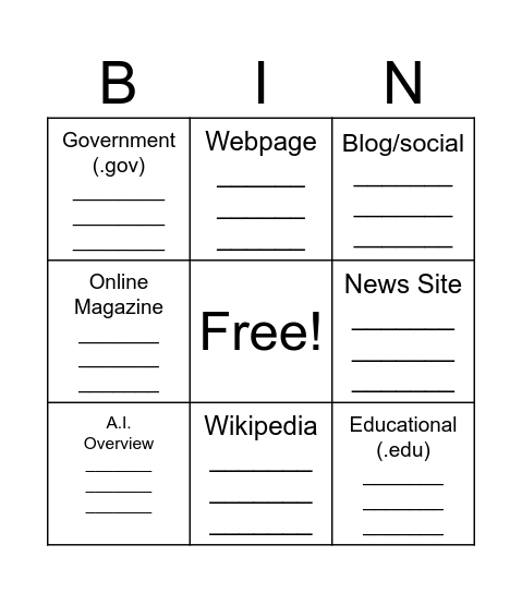 Website Sorce-rers Bingo Card