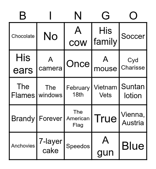 Bob Beck Bingo Card