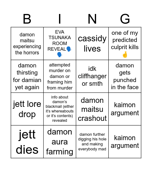 pjeg chapter 2 predictions Bingo Card
