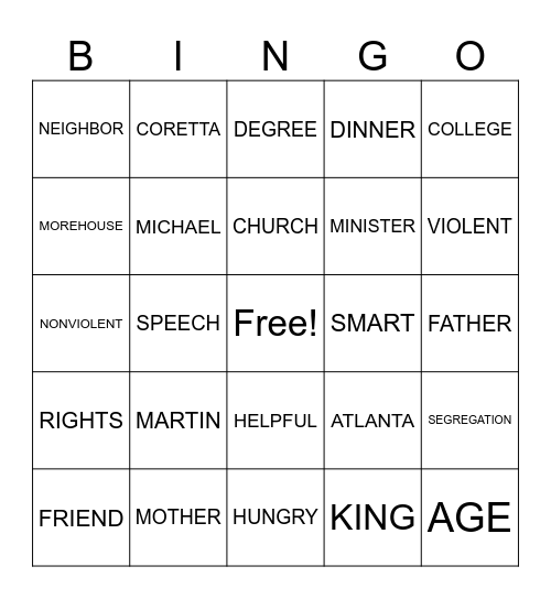 MLK Bingo Card
