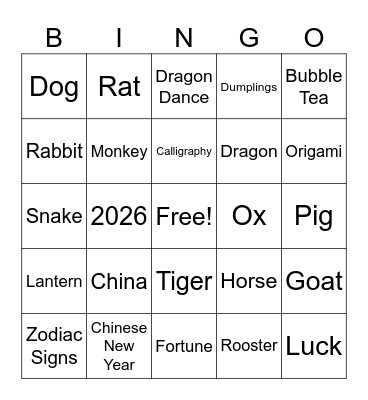 Chinese New Year Bingo Card
