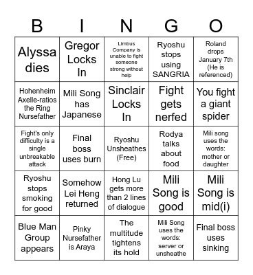 Canto 9 Part 3 Bingo Card