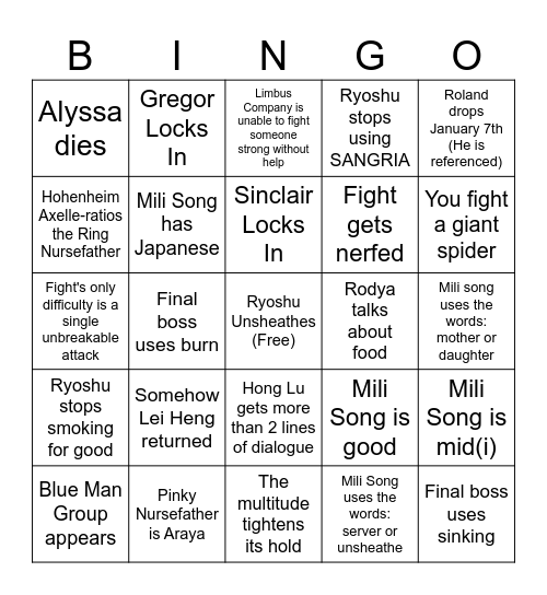 Canto 9 Part 3 Bingo Card