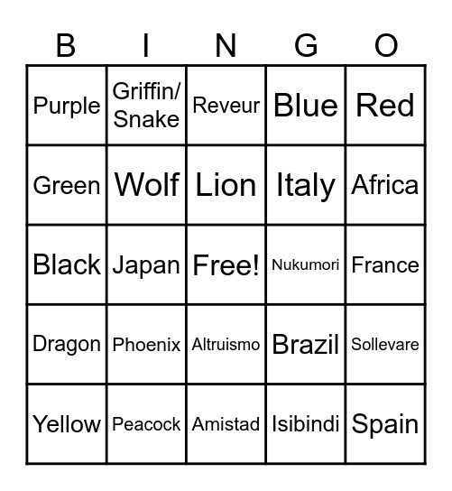Six Houses One Family Bingo Card