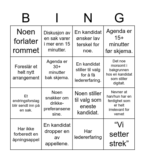 Valg Bingo Card