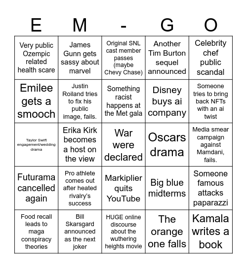 2026 Bingo Card