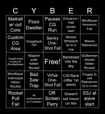 Cybergrind Sin Bingo! Bingo Card