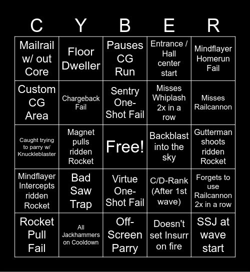 Cybergrind Sin Bingo! Bingo Card