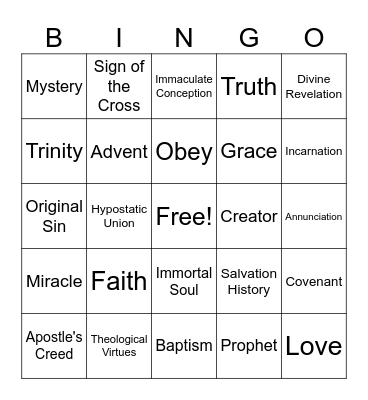 St. John Fisher Religious Ed. 6th-8th Gr. Bingo Card
