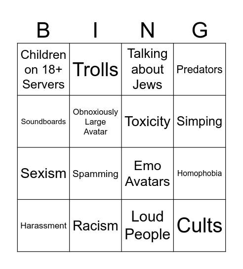 Average Roblox Experience Bingo Card