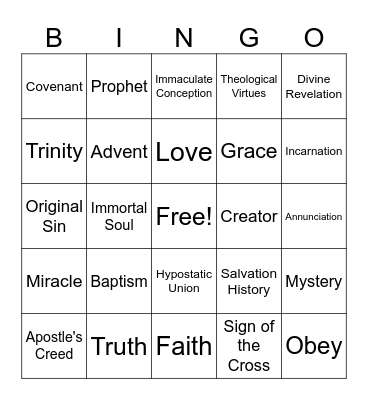 St. John Fisher Religious Ed. 6th-8th Gr. Bingo Card