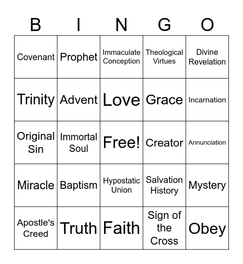St. John Fisher Religious Ed. 6th-8th Gr. Bingo Card