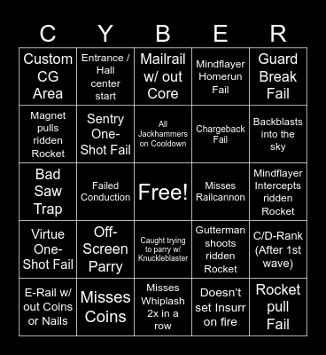 Cybergrind Sin Bingo Card