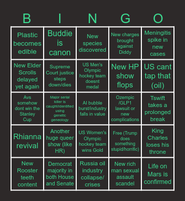 2026 Predictions Bingo Card