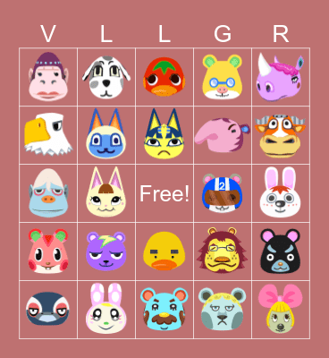Animal Crossing Villager Hunt Bingo Card