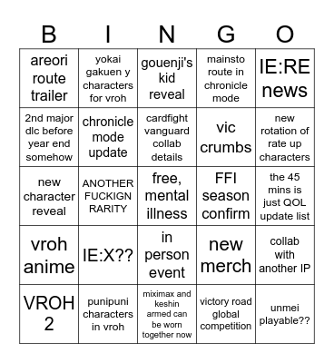 WHAT HAPPENS IN INADAI Bingo Card
