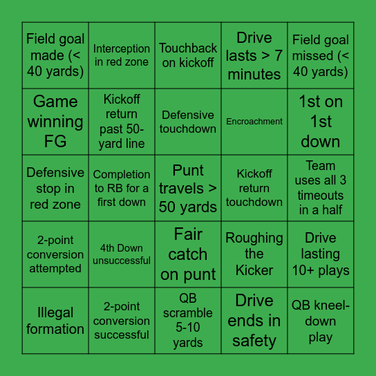 Gridiron Bingo Card