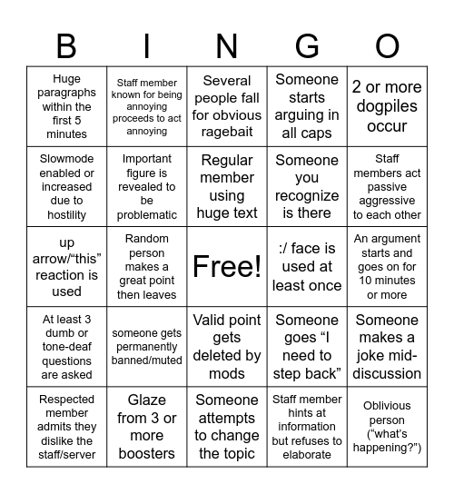 GG Closing Discussion Bingo Card