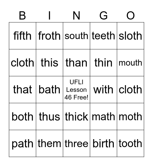 UFLI Lesson 46 /th/ Bingo Card
