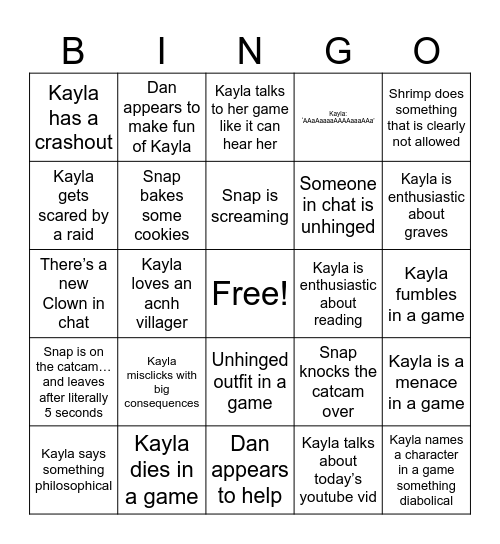 Lilsimsie Stream Bingo Card