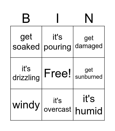 WEATHER Bingo Card