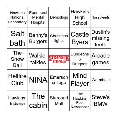 Stranger Things Places & Things Bingo Card
