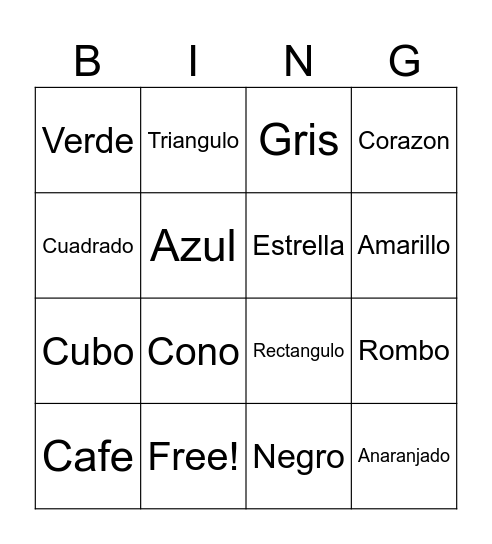 Los Colores y Las Formas Bingo Card