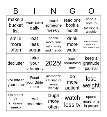 Resolutions Bingo Card
