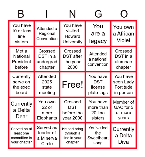 Delta Sigma Theta Bingo Card