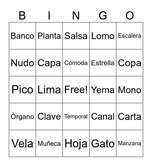 palabras polisémicas Bingo Card