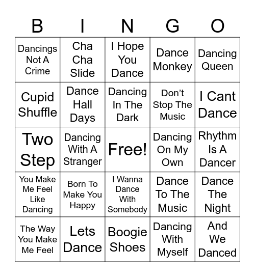 Dance It Out Bingo Card