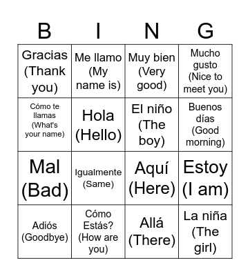 Spanish Greetings Bingo Card
