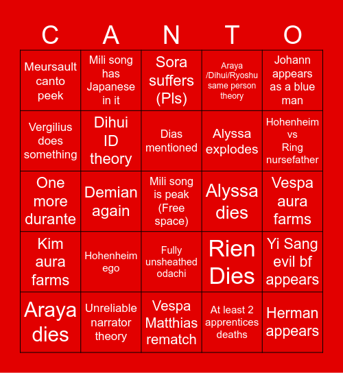 Part 3 Predictions Bingo Card