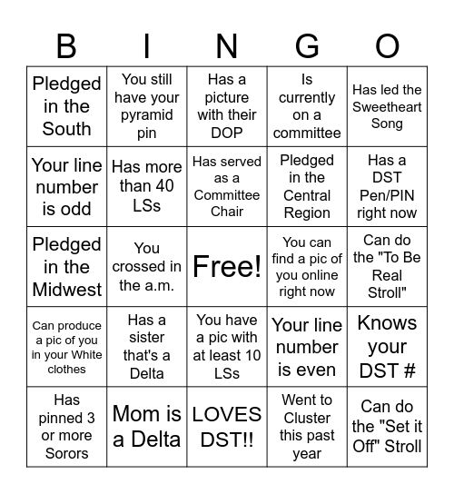Delta Bingo Card