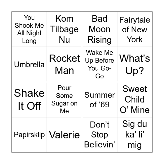 Karaoke Favoritter Bingo Card