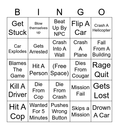 GTA Bingo Card