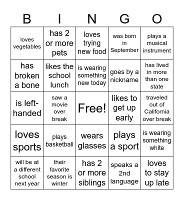 CG People Bingo Card