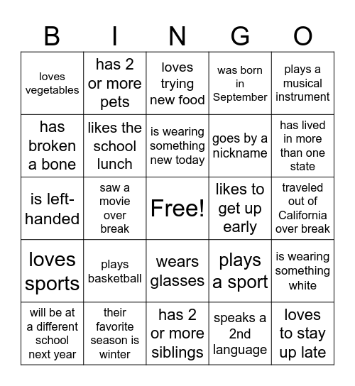 CG People Bingo Card