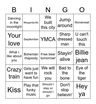 Beat Shazam Bingo Card