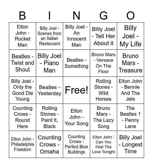 NJPH 5 Artist! Bingo Card