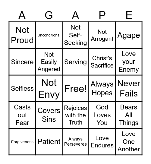 God's Love Bingo Card