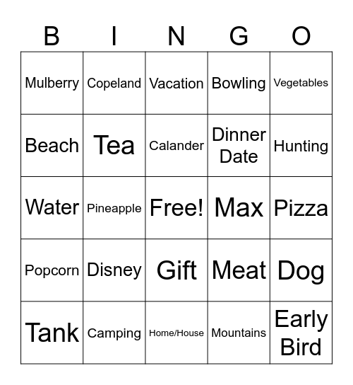 Newlywed Bingo Card