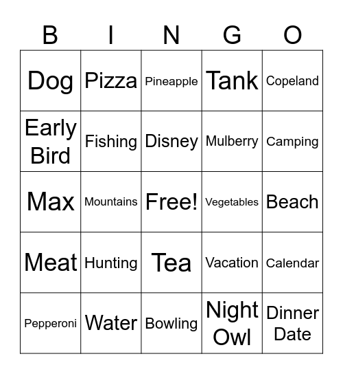 Newlywed Bingo Card