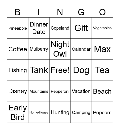 Newlywed Bingo Card