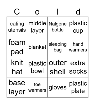 Cold Weather Bingo Card