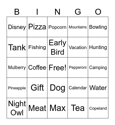 Newlywed Bingo Card