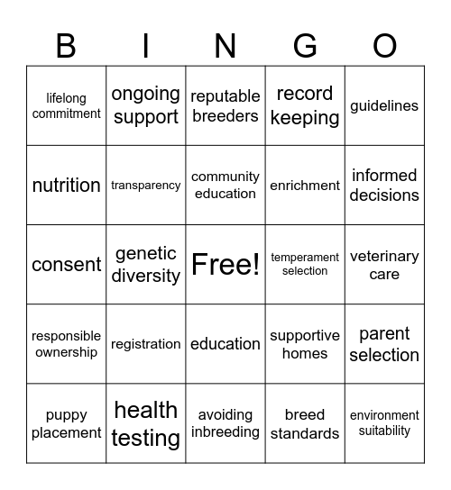 Dog and Good Families Bingo Card