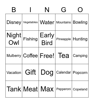 Newlywed Bingo Card