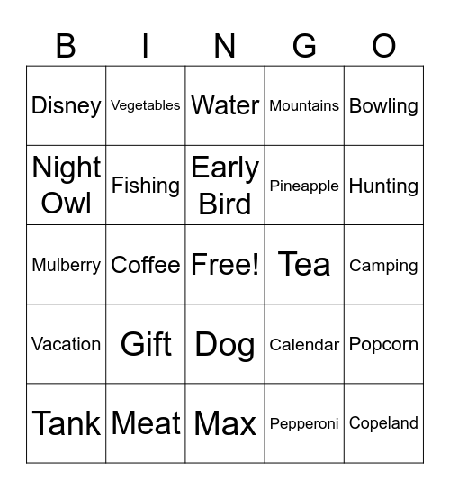 Newlywed Bingo Card